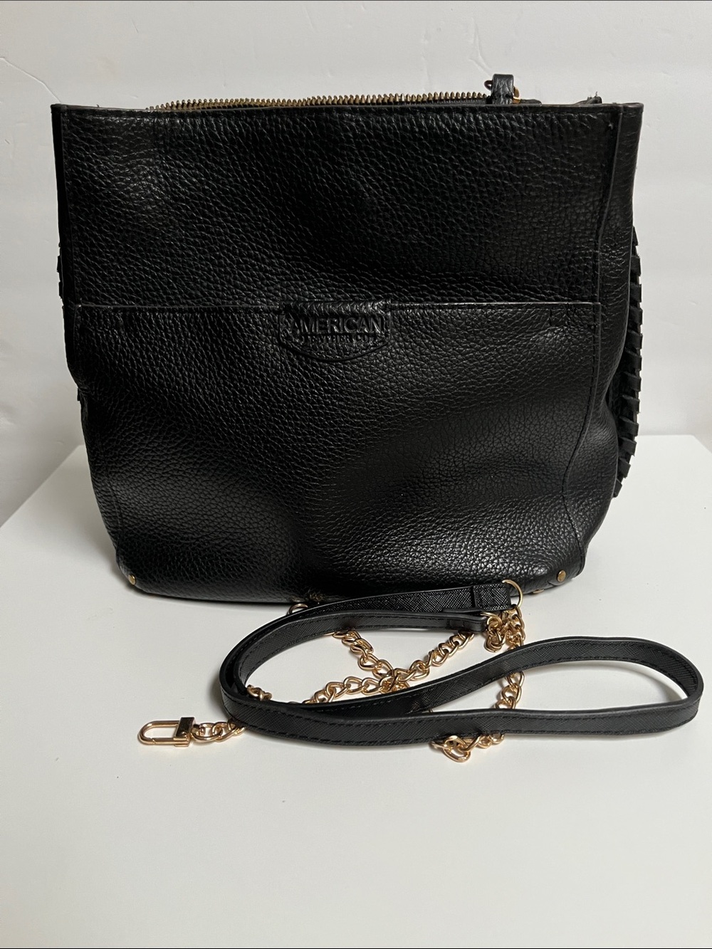 American Leather Black Pebbled Leather Shoulder Bag